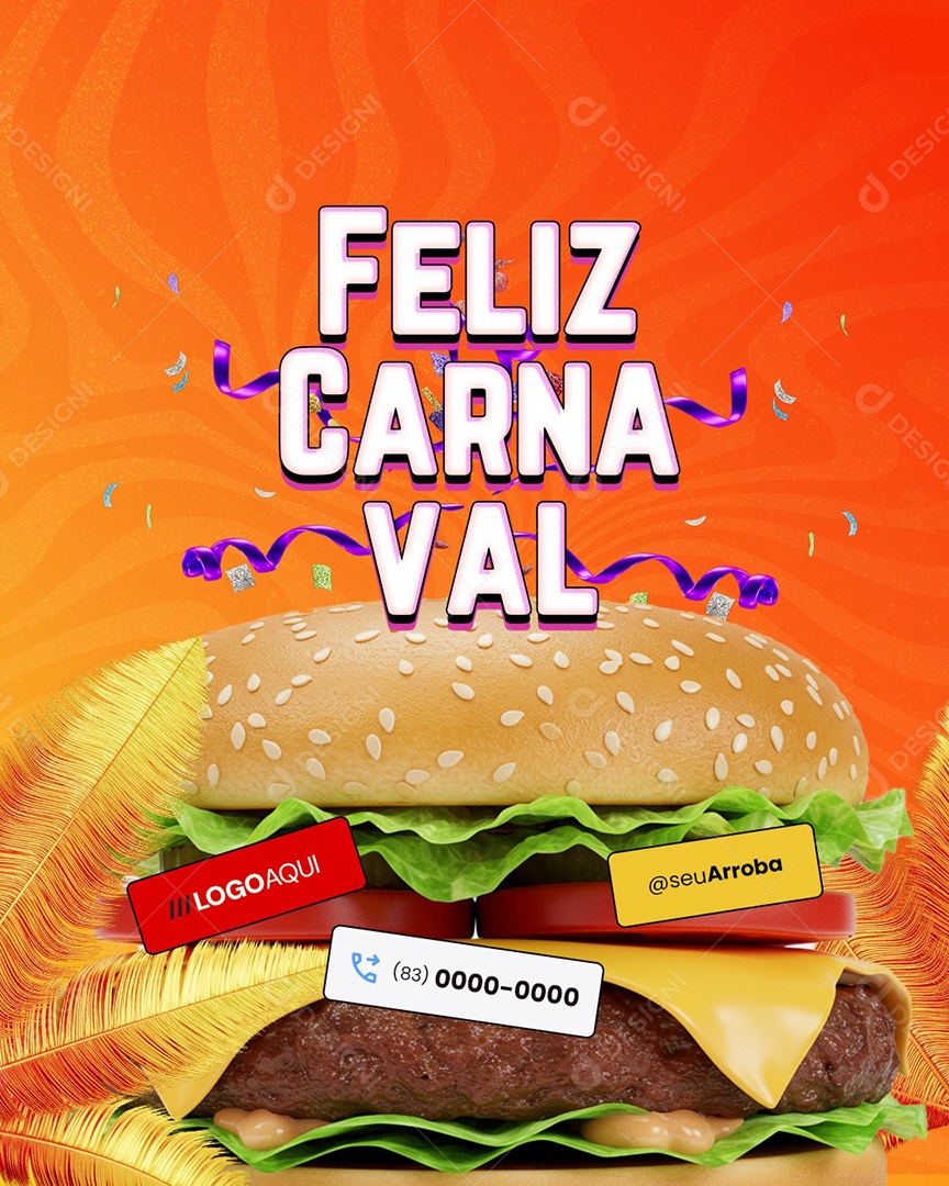 Feliz Carnaval A Todos os Clientes Hamburgueria Social Media PSD Editável