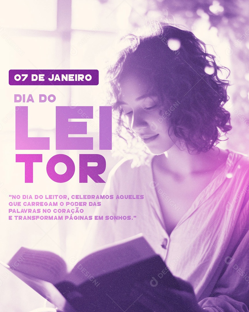 Dia do Leitor 7 de Janeiro Palavras no Coração Social Media PSD Editável