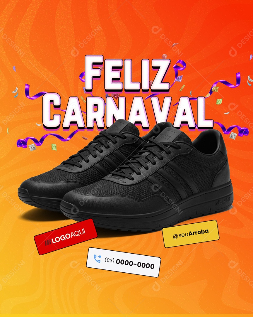 Feliz Carnaval A Todos os Clientes Loja de Calçados Social Media PSD Editável