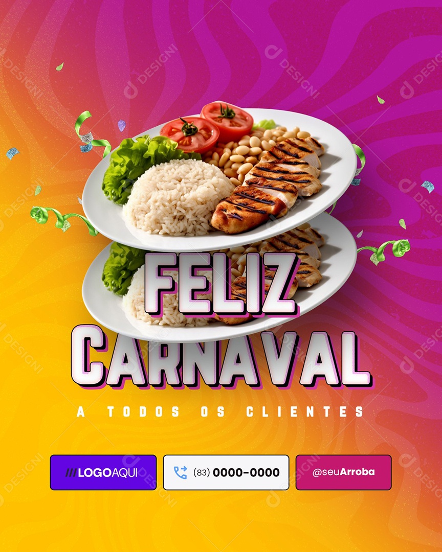 Feliz Carnaval A Todos os Clientes Restaurante Social Media PSD Editável