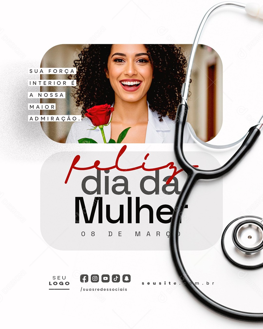 Feliz Dia da Mulher 08 de Março Social Media PSD Editável