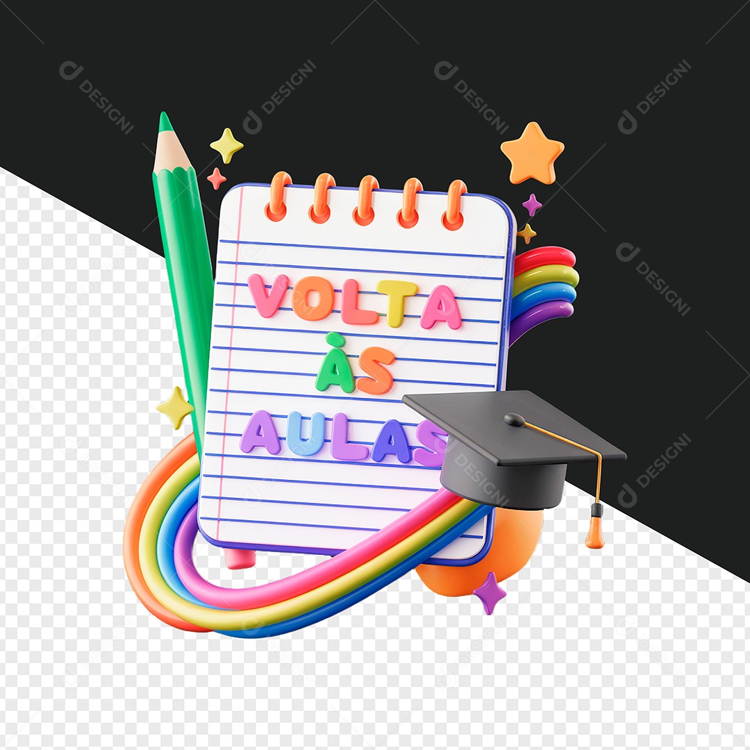 Selo 3D Volta às Aulas para Composição PSD