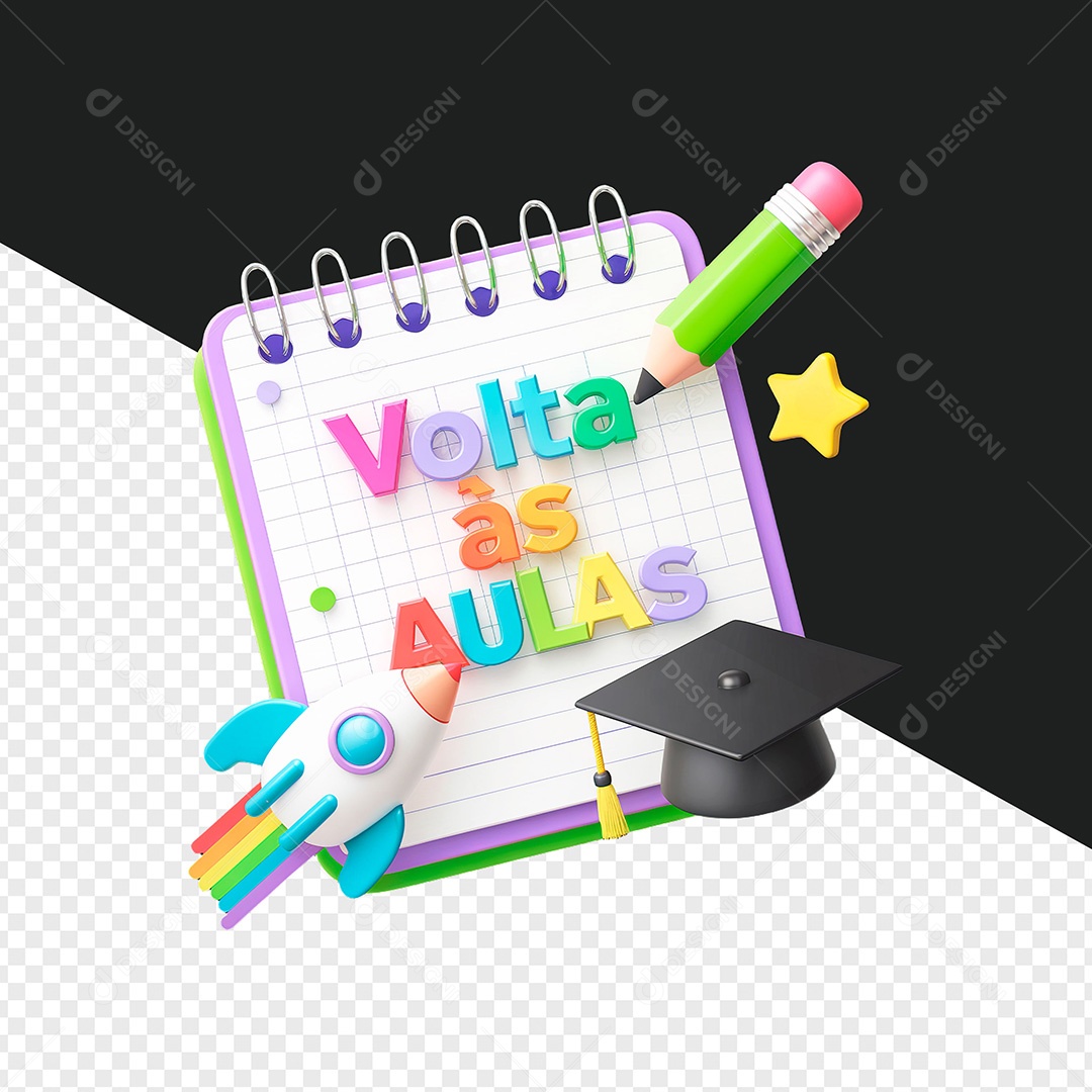 Selo 3D Volta às Aulas para Composição PSD