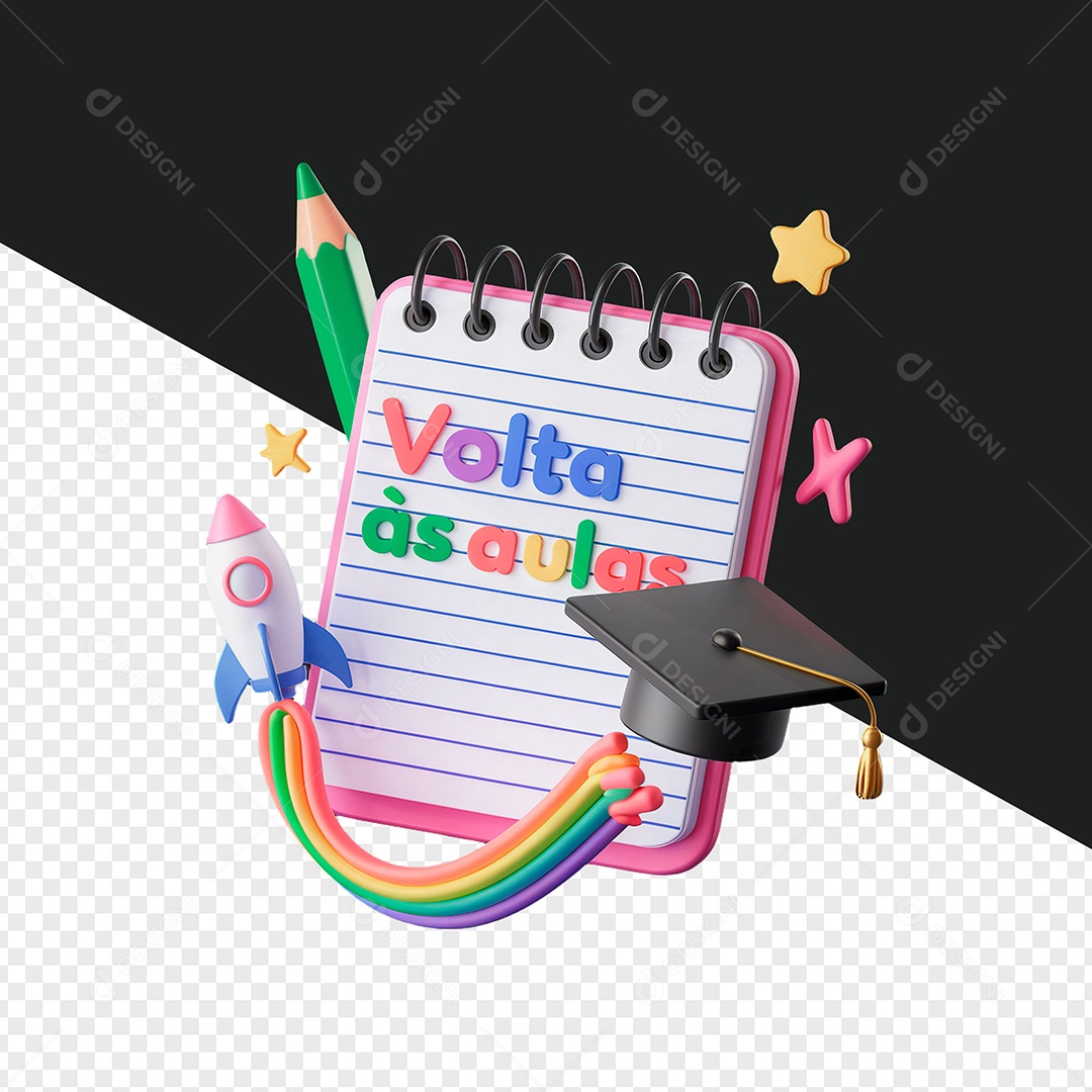 Selo 3D Volta às Aulas para Composição PSD
