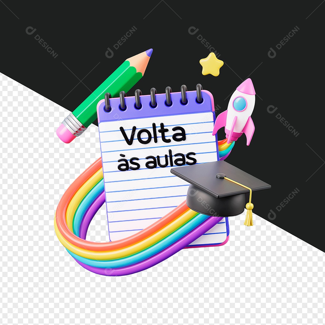 Selo 3D Volta às Aulas para Composição PSD