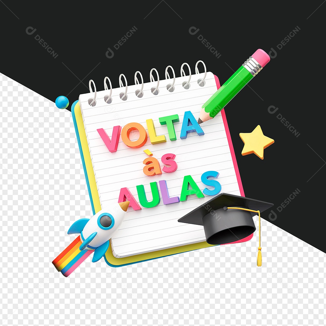 Selo 3D Volta às Aulas para Composição PSD