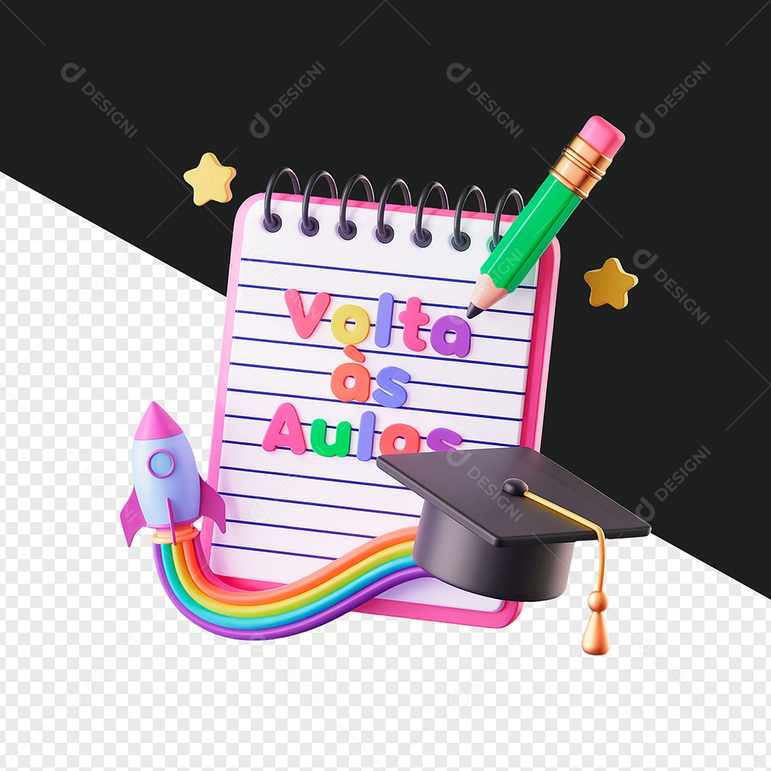 Selo 3D Volta às Aulas para Composição PSD