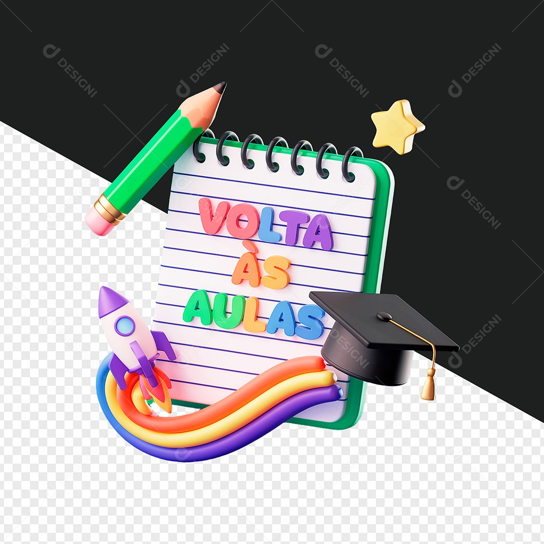 Selo 3D Volta às Aulas para Composição PSD