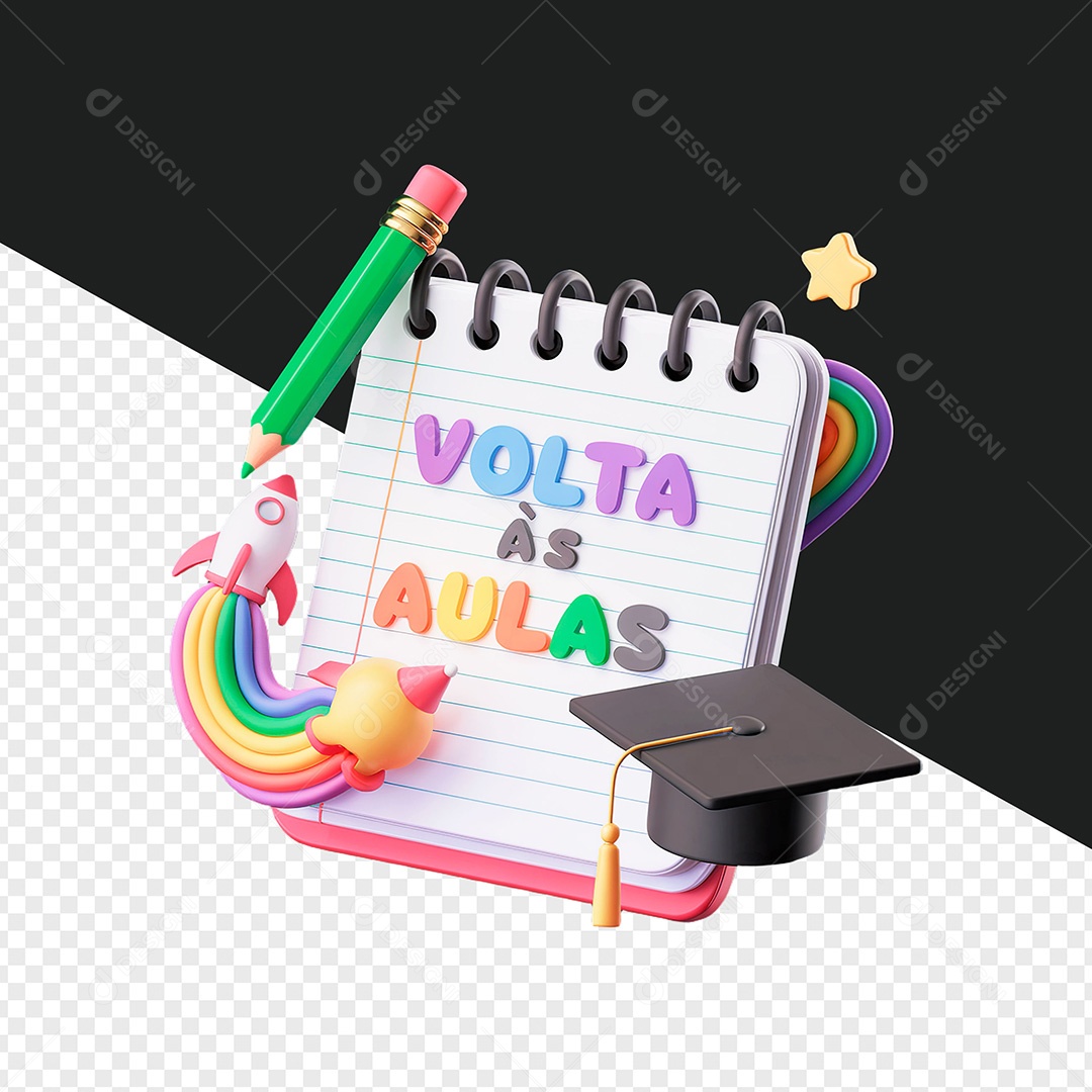 Selo 3D Volta às Aulas para Composição PSD