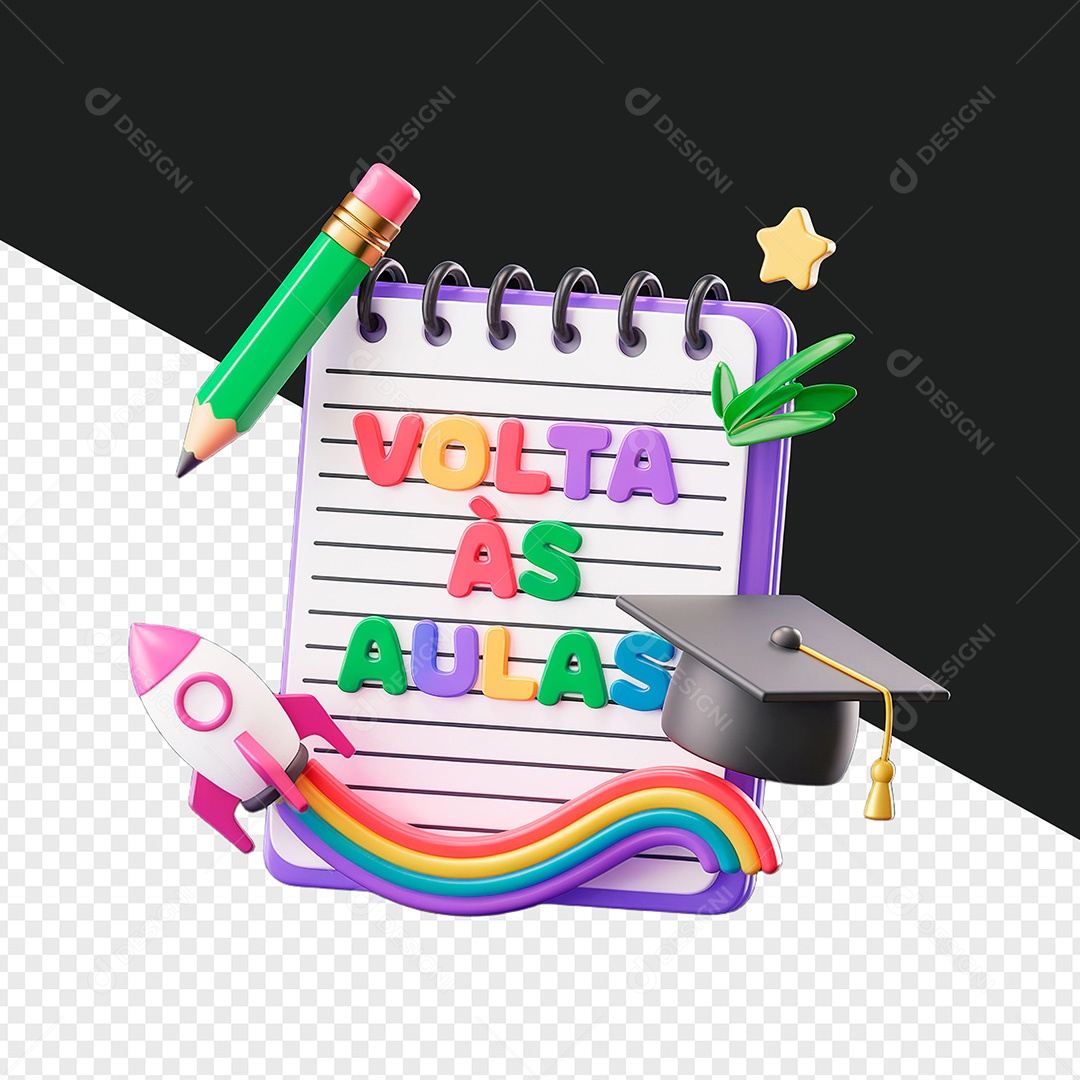 Selo 3D Volta às Aulas para Composição PSD