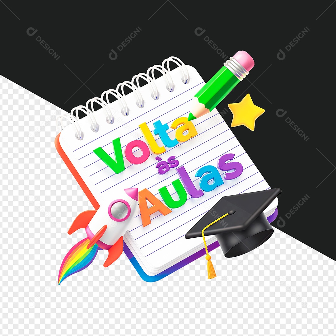 Selo 3D Volta às Aulas para Composição PSD