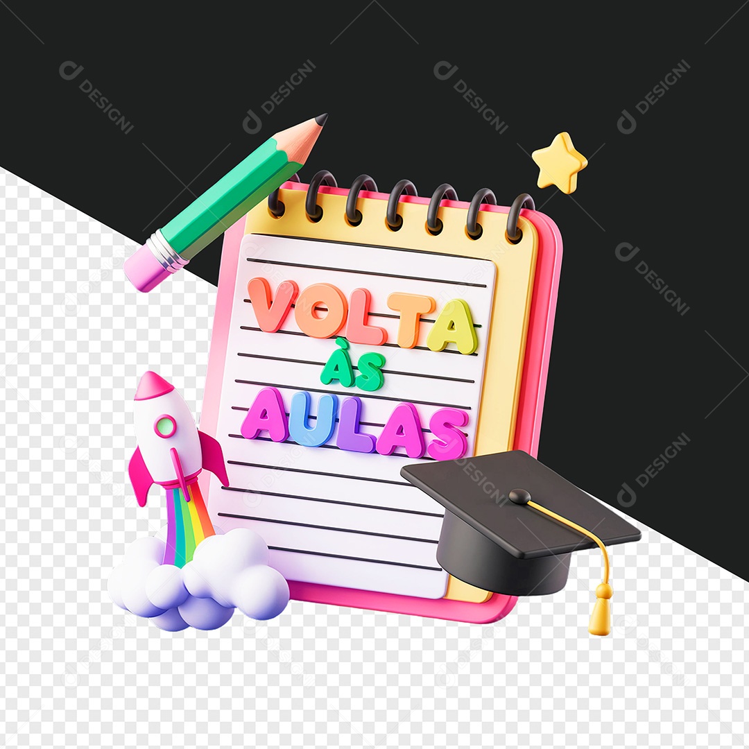 Selo 3D Volta às Aulas para Composição PSD