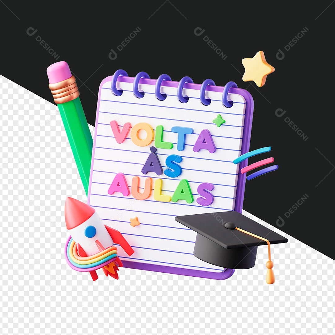 Selo 3D Volta às Aulas para Composição PSD