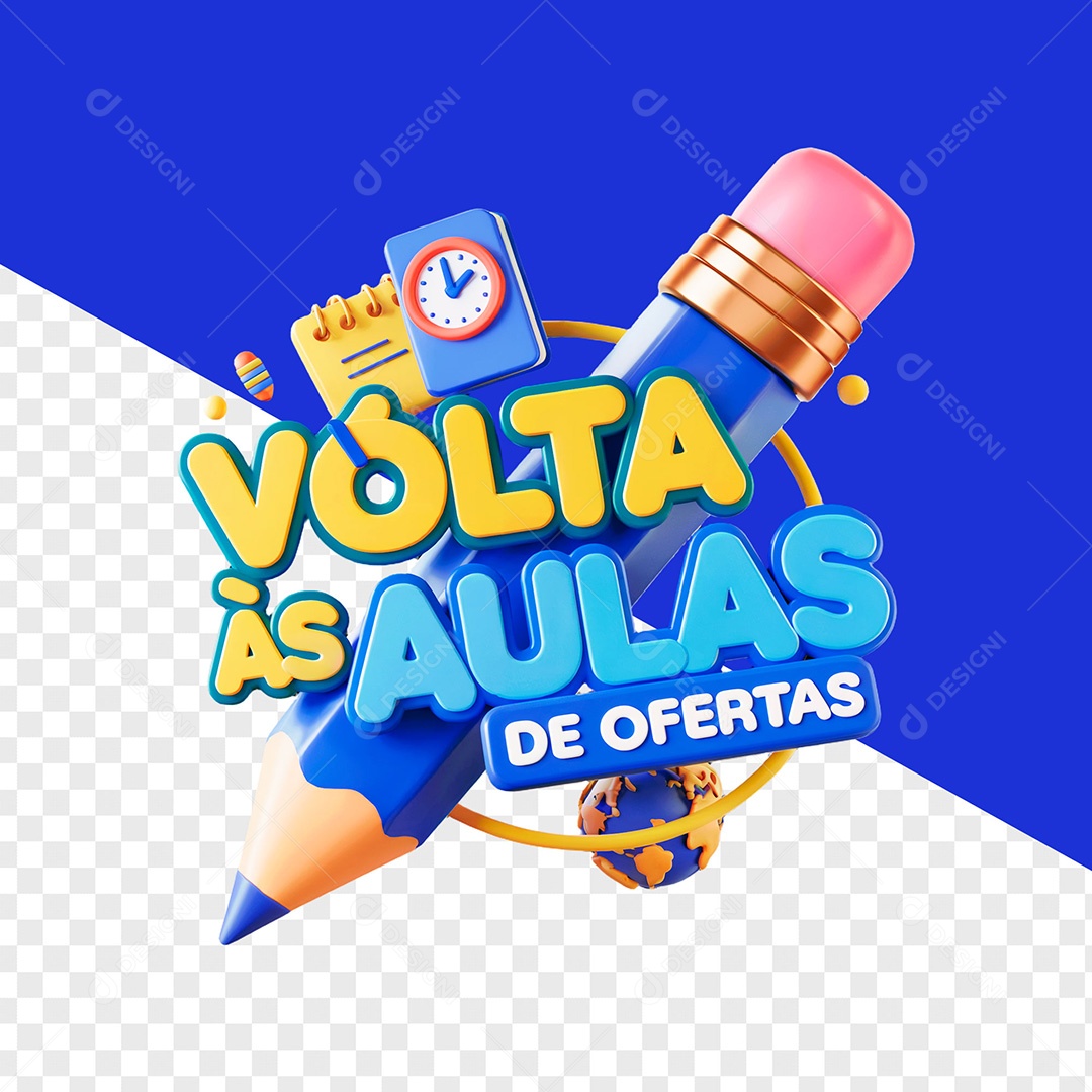Selo 3D Volta às Aulas de Ofertas para Composição PSD