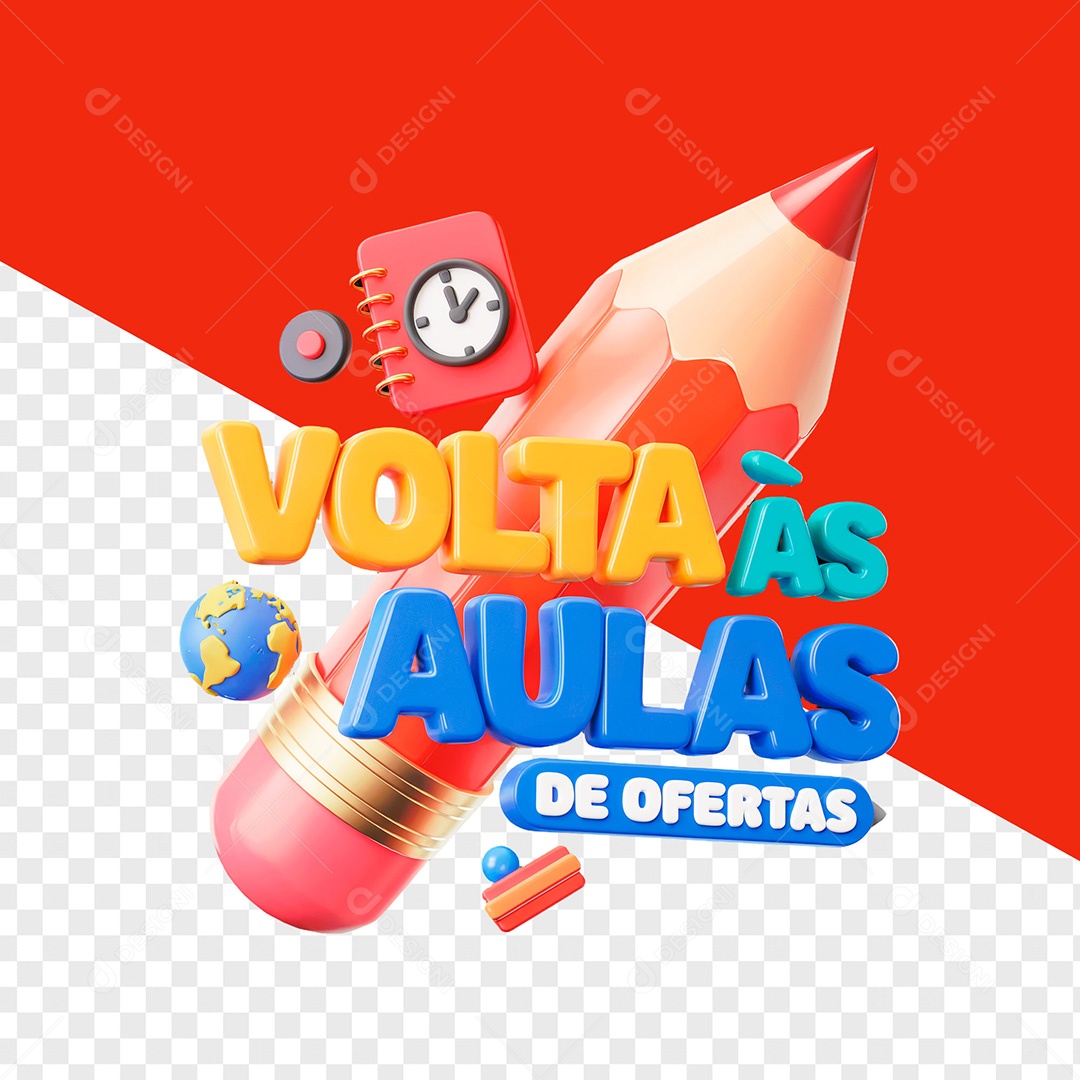 Selo 3D Volta às Aulas de Ofertas para Composição PSD