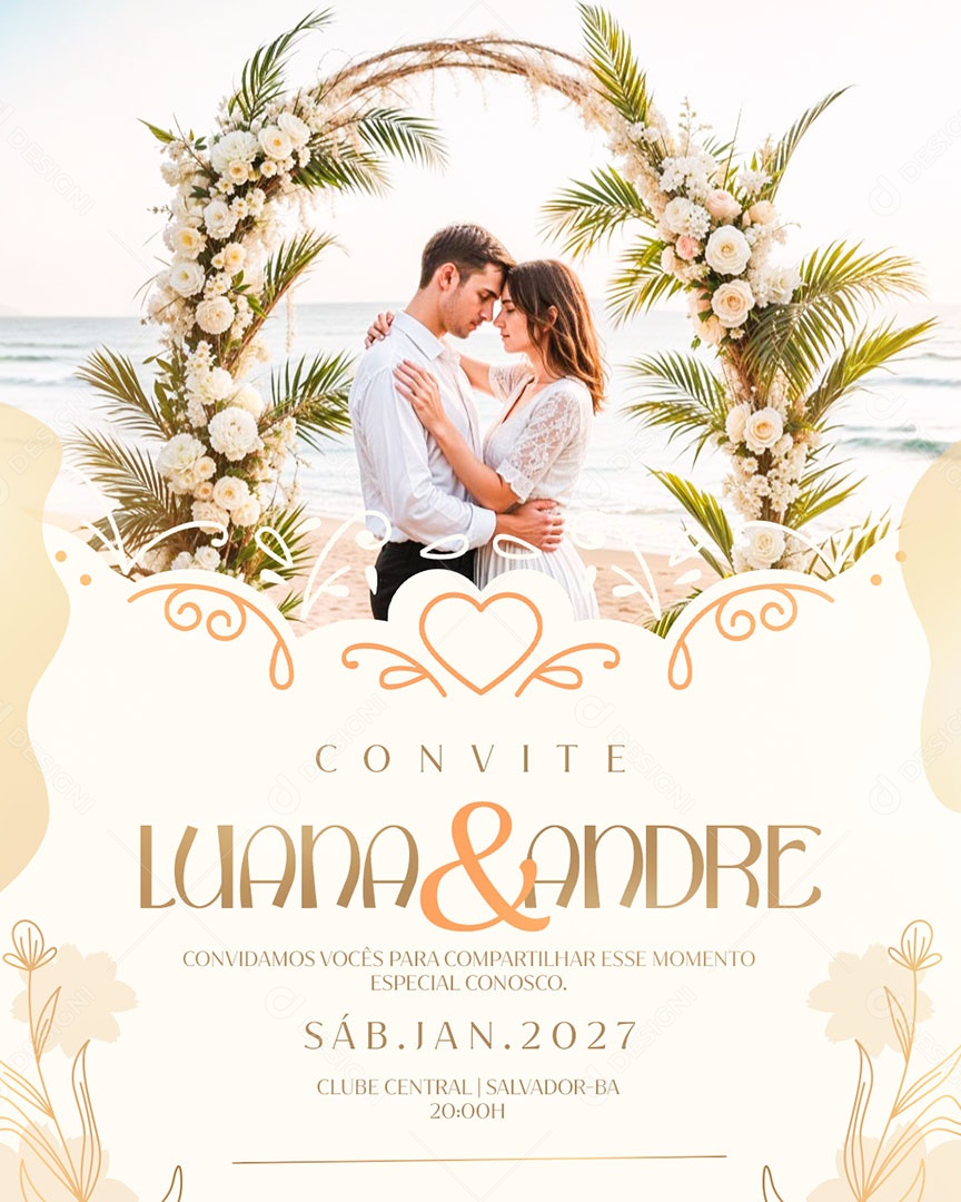 Convite de Casamento Social Media PSD Editável