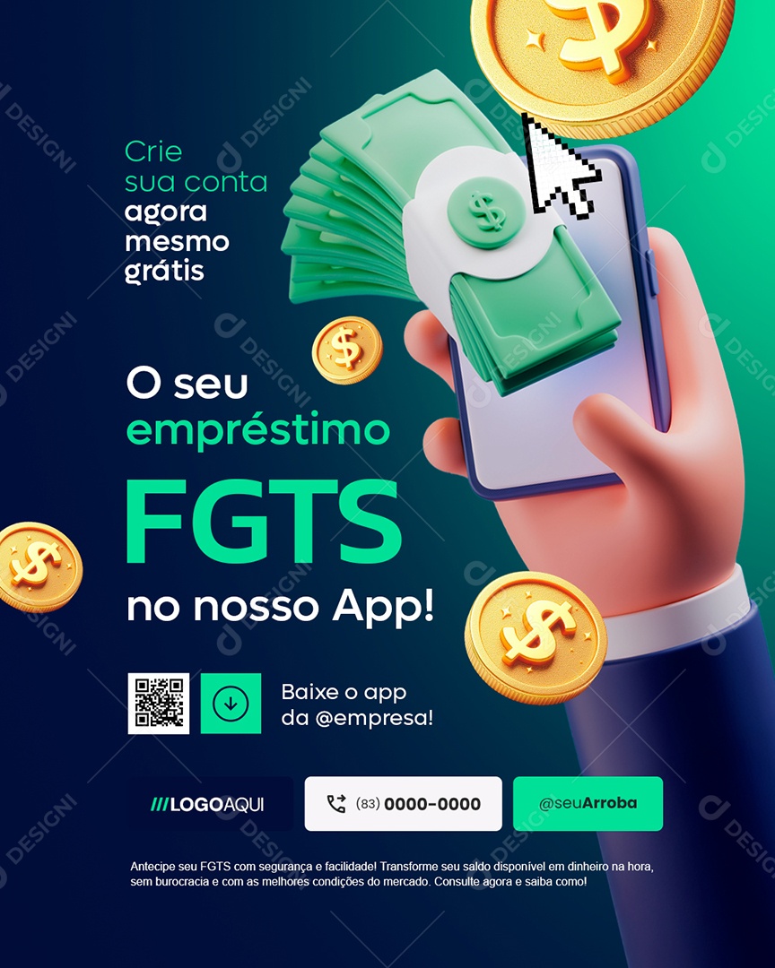 O Seu Empréstimo FGTS no Nosso App Social Media PSD Editável