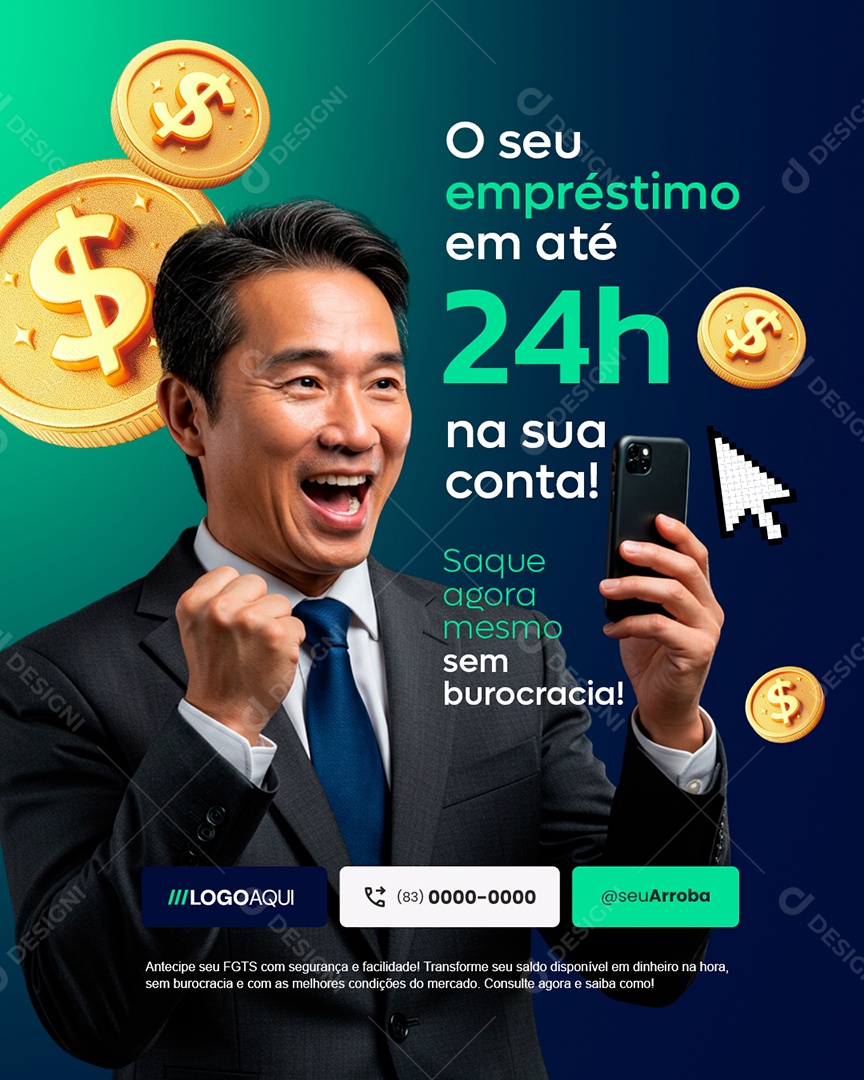 FGTS O Seu Empréstimo em Até 24h na Sua Conta Social Media PSD Editável