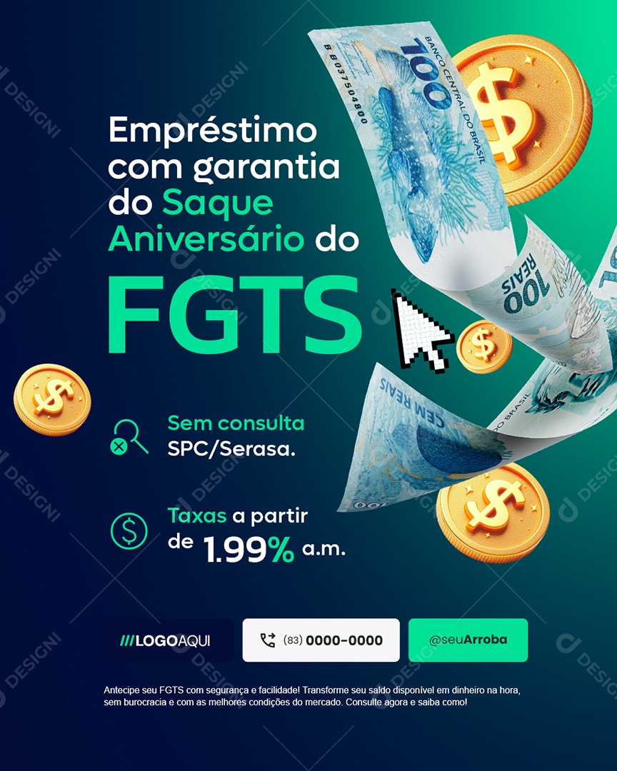 FGTS Empréstimo com Garantia do Saque Aniversário Social Media PSD Editável