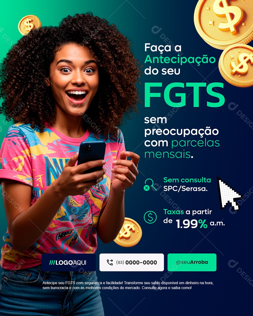 FGTS Faça a Antecipação Sem Preocupação Social Media PSD Editável