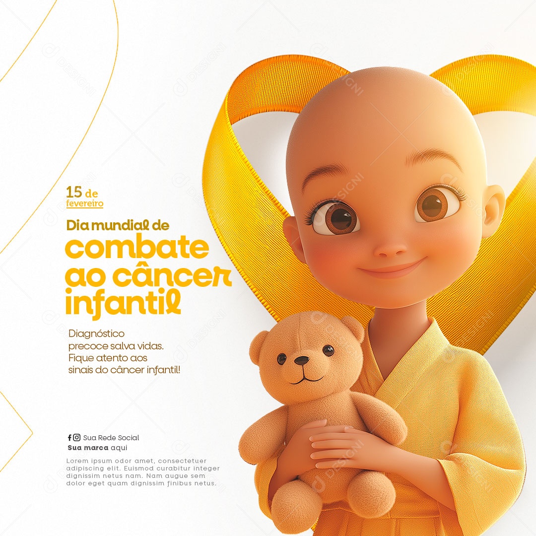 Dia Mundial do Câncer Infantil 15 de Fevereiro Fique Atentos ao Sinais Social Media PSD Editável