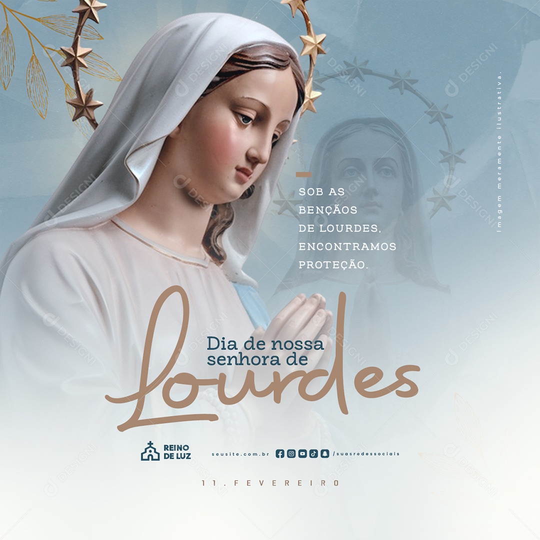 Dia de Nossa Senhora de Lourdes 11 De Fevereiro Sob as Bençãos Social Media PSD Editável
