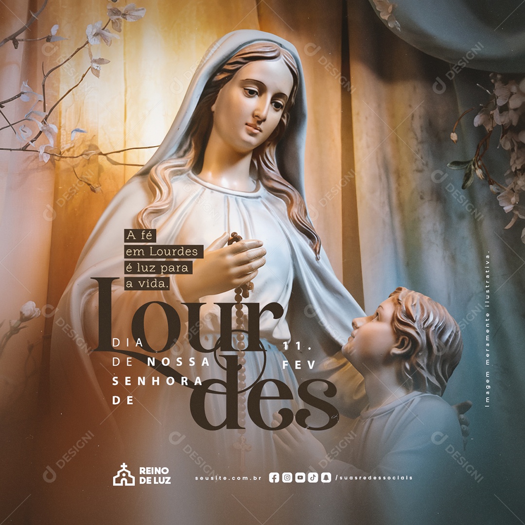 Dia de Nossa Senhora de Lourdes 11 De Fevereiro Luz para A Vida Social Media PSD Editável