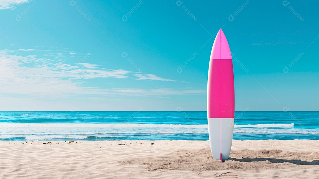 Prancha de surf na praia com linda paisagem
