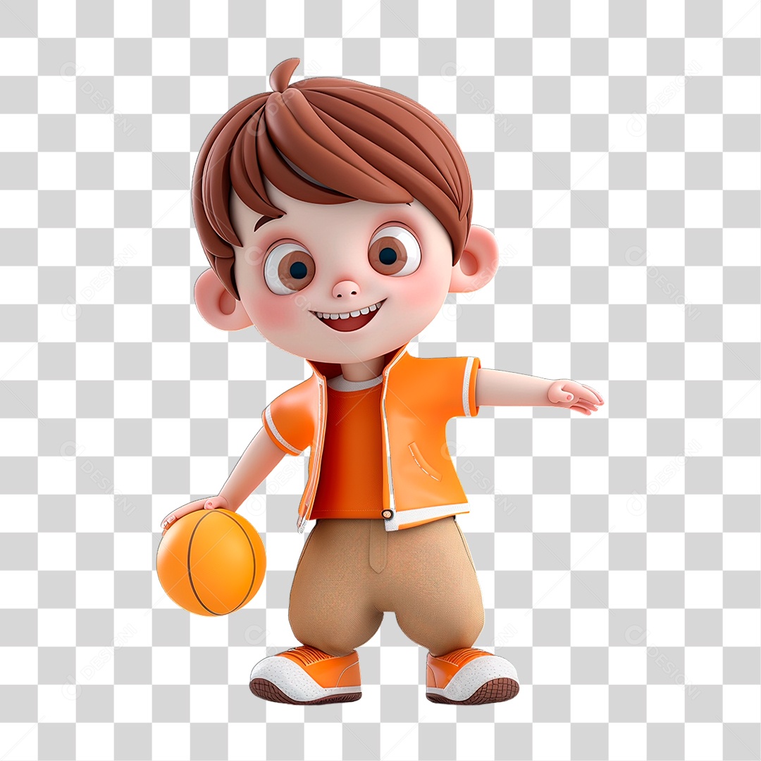 Garoto com Bola de Basquete PNG Transparente