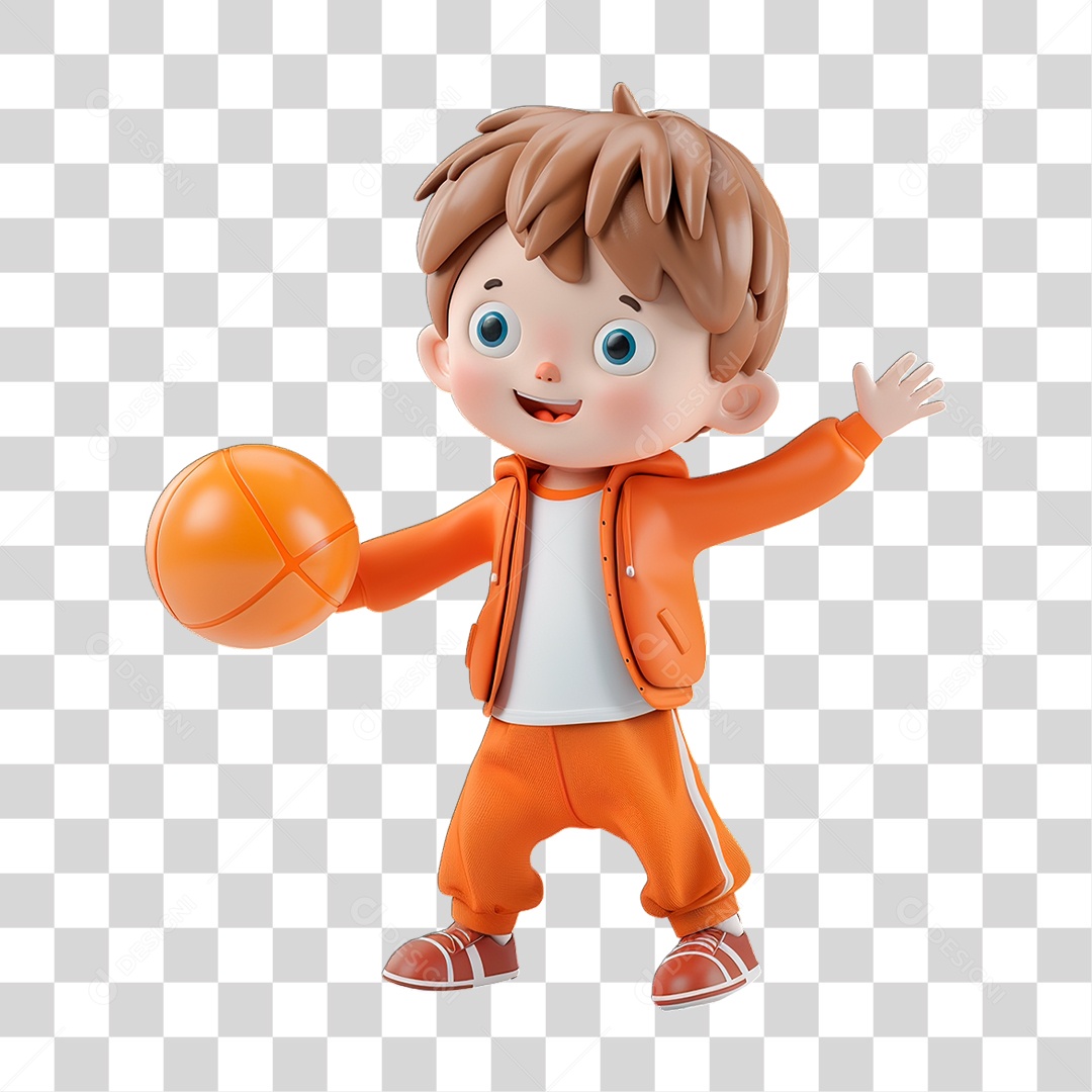 Garoto com Bola de Basquete PNG Transparente