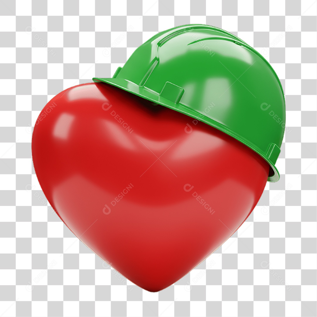 Coração com Capacete Epi Segurança no Trabalho Abril Verde PNG Transparente