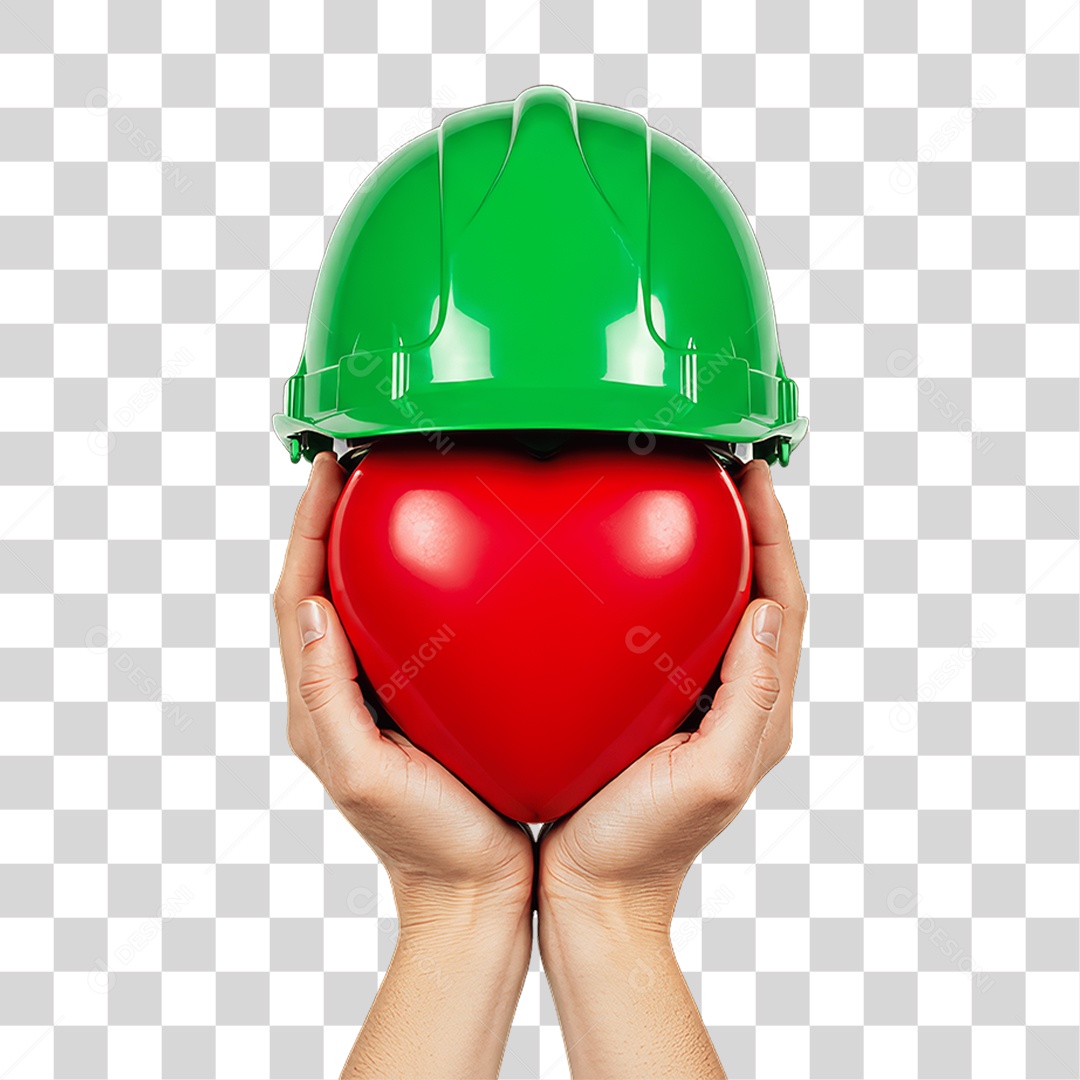 Coração com Capacete Epi Segurança no Trabalho Abril Verde PNG Transparente