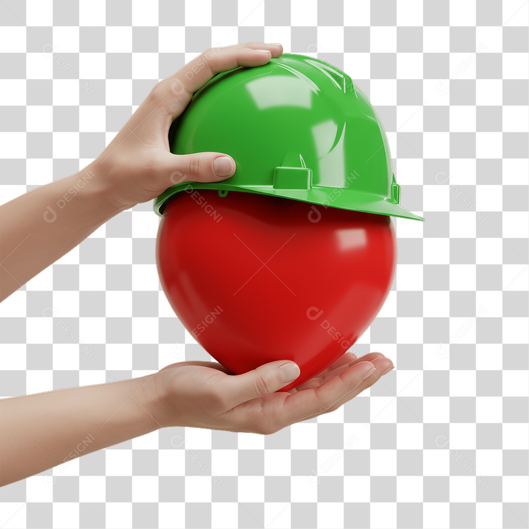 Coração com Capacete Epi Segurança no Trabalho Abril Verde PNG Transparente