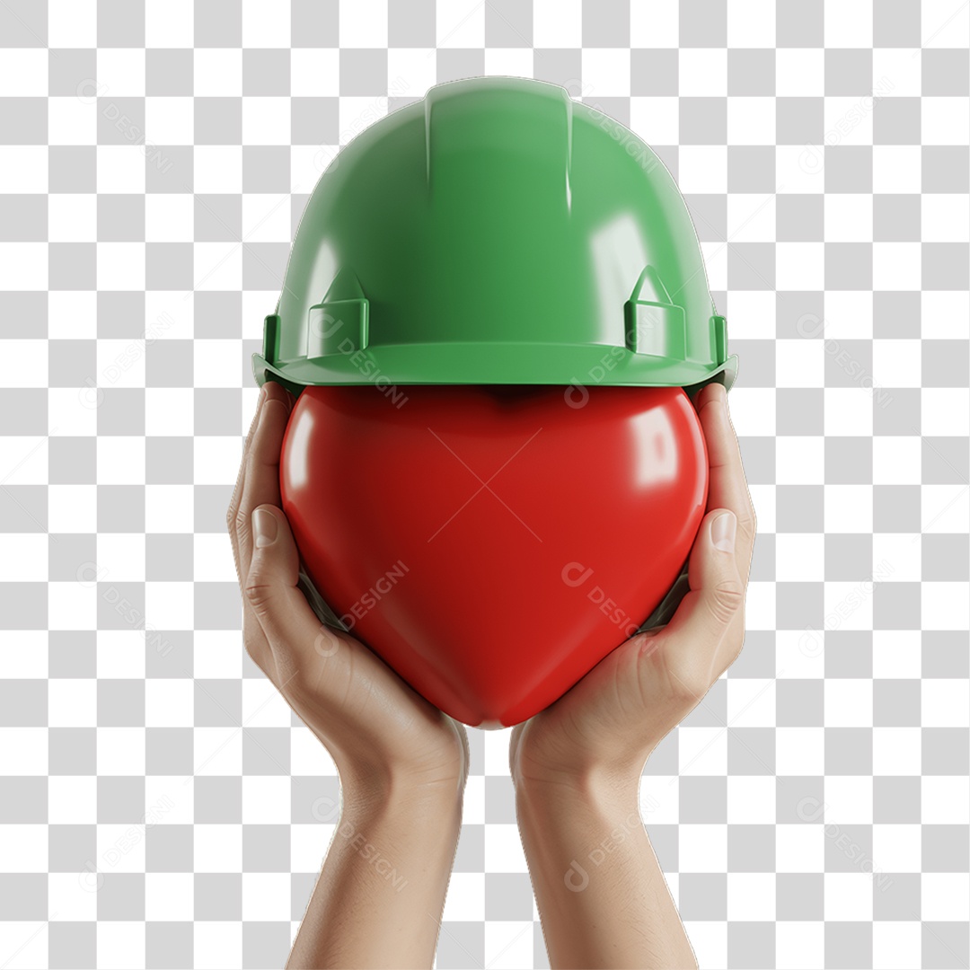 Coração com Capacete Epi Segurança no Trabalho Abril Verde PNG Transparente