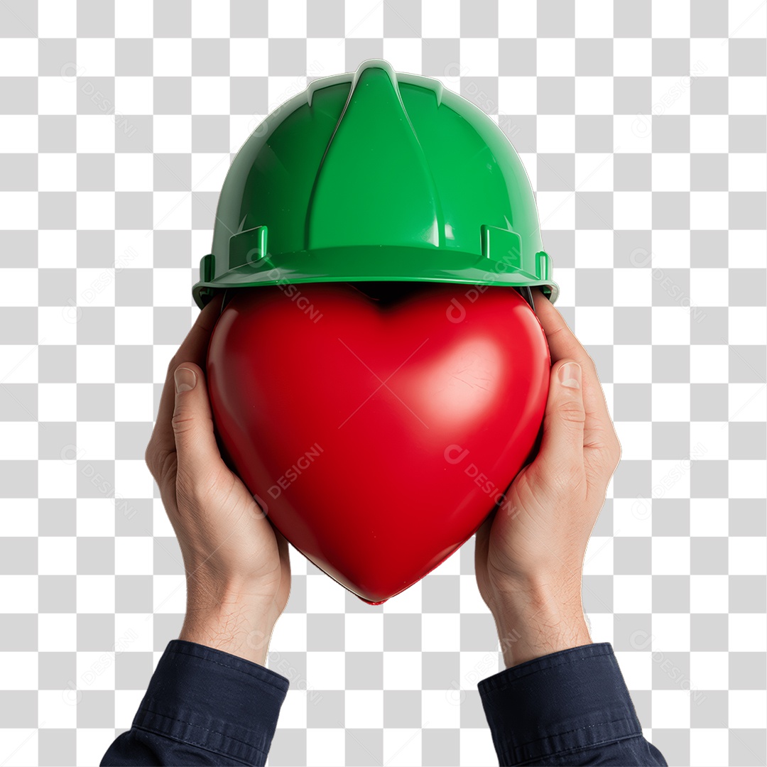 Coração com Capacete Epi Segurança no Trabalho Abril Verde PNG Transparente