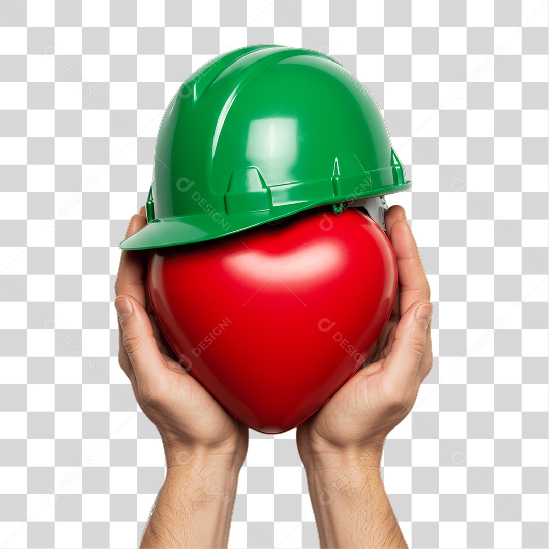Coração com Capacete Epi Segurança no Trabalho Abril Verde PNG Transparente