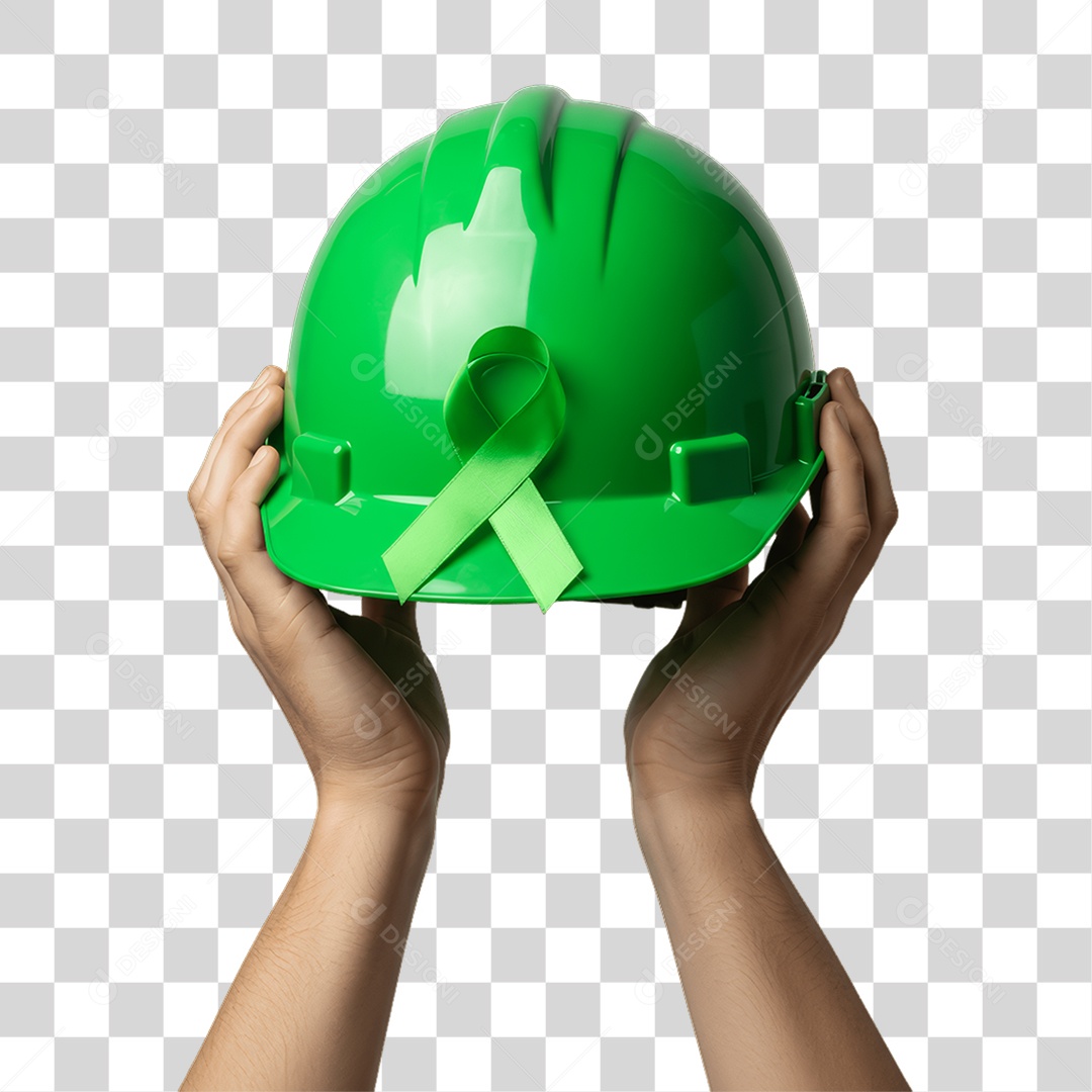 Mãos Segurando Capacete Epi Segurança no Trabalho Abril Verde PNG Transparente