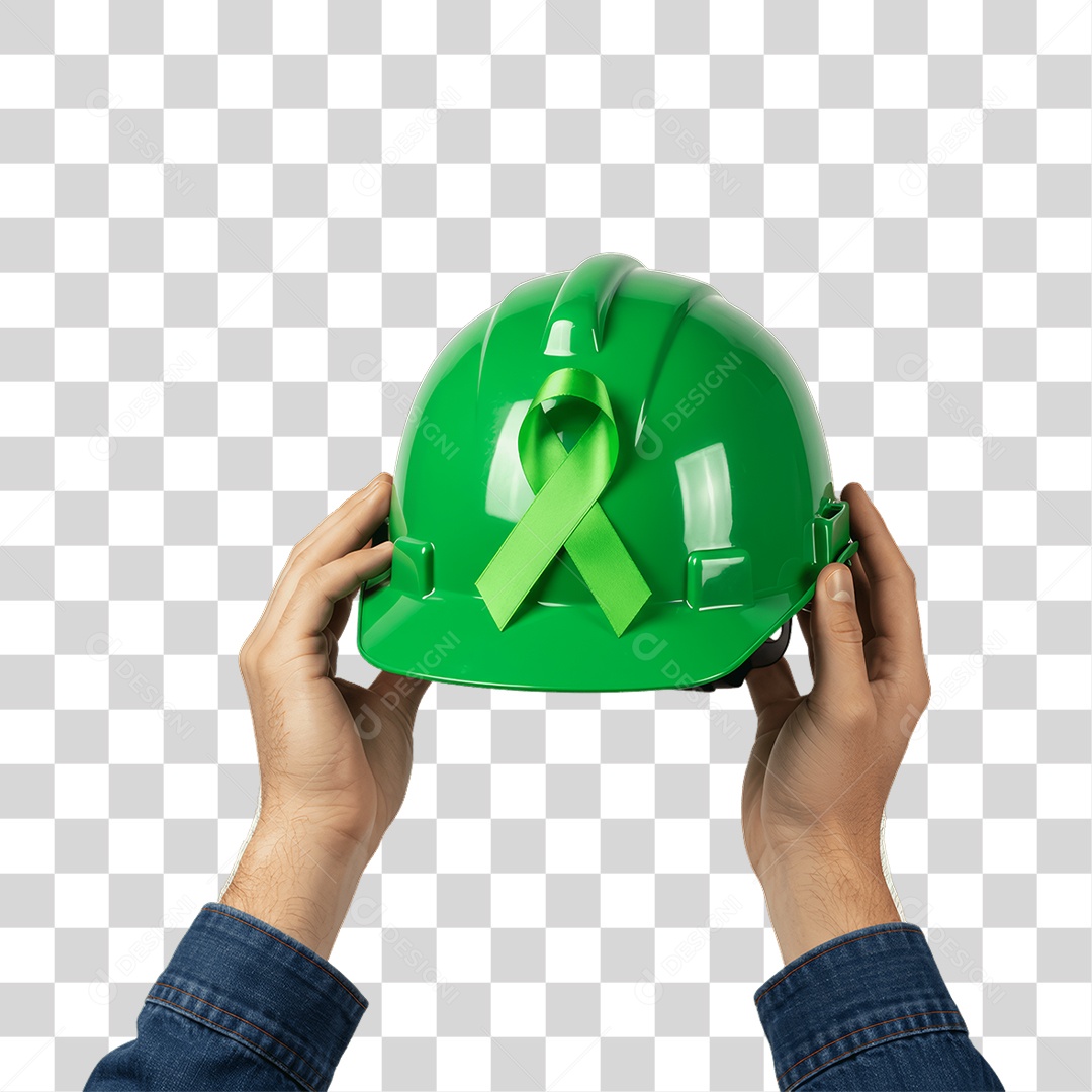 Mãos Segurando Capacete Epi Segurança no Trabalho Abril Verde PNG Transparente