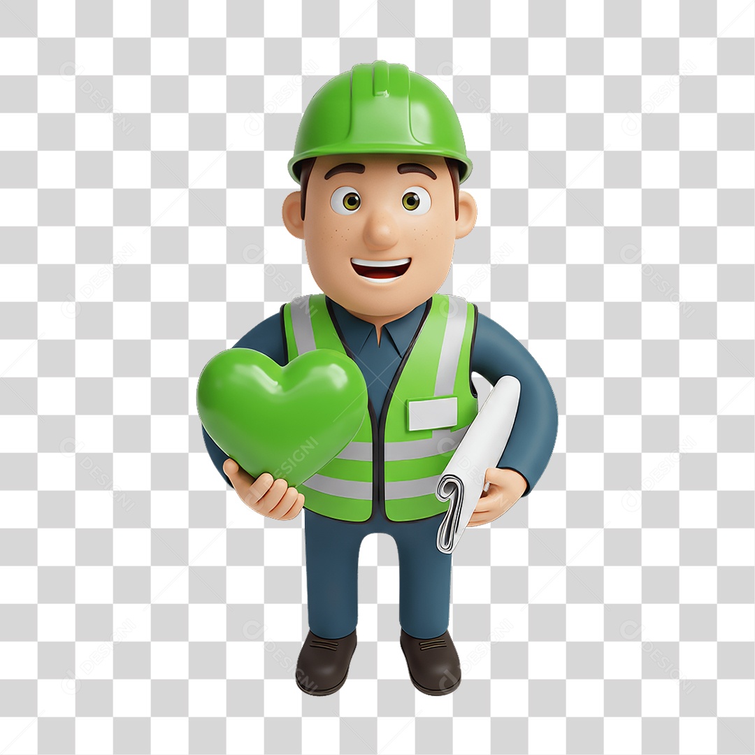 Personagem com Epis Segurança no Trabalho Abril Verde PNG Transparente