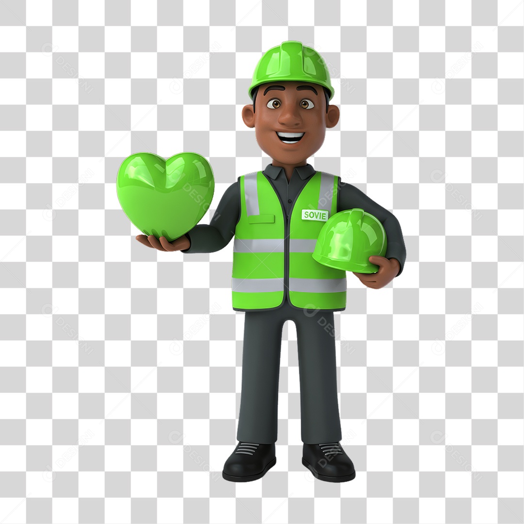 Personagem com Epis Segurança no Trabalho Abril Verde PNG Transparente