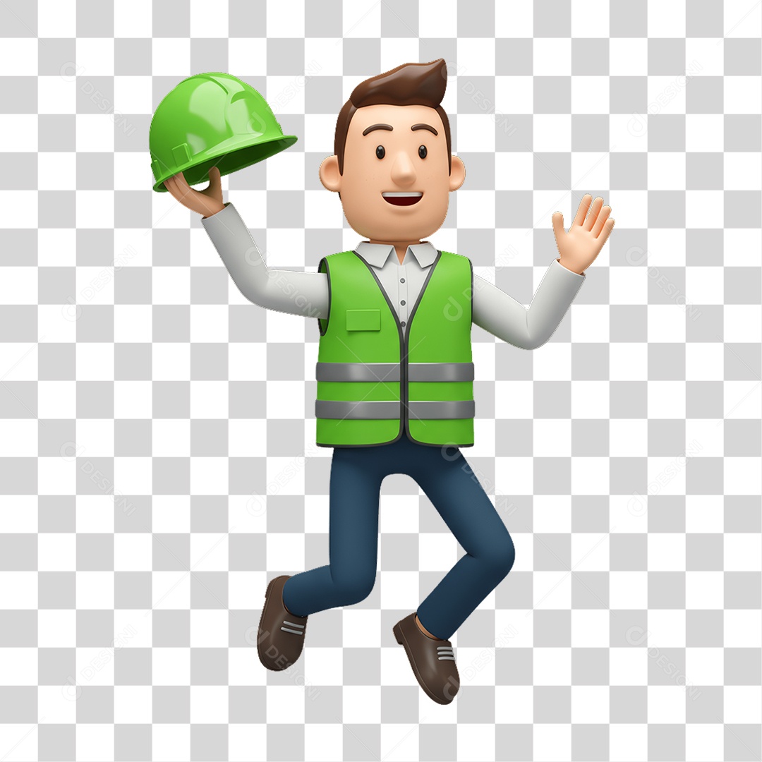 Personagem com Epis Segurança no Trabalho Abril Verde PNG Transparente