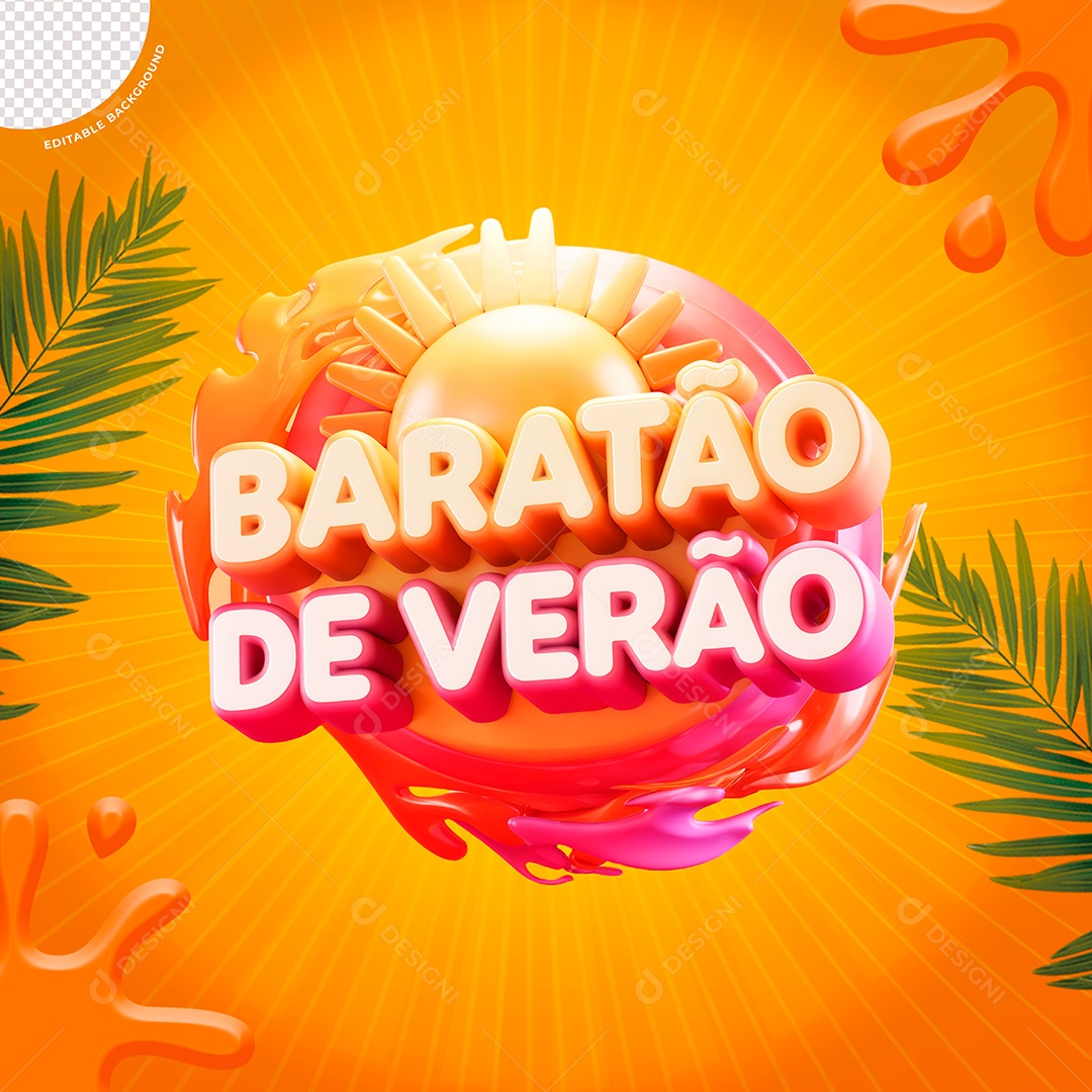 Selo 3D Baratão de Verão Para Composição PSD