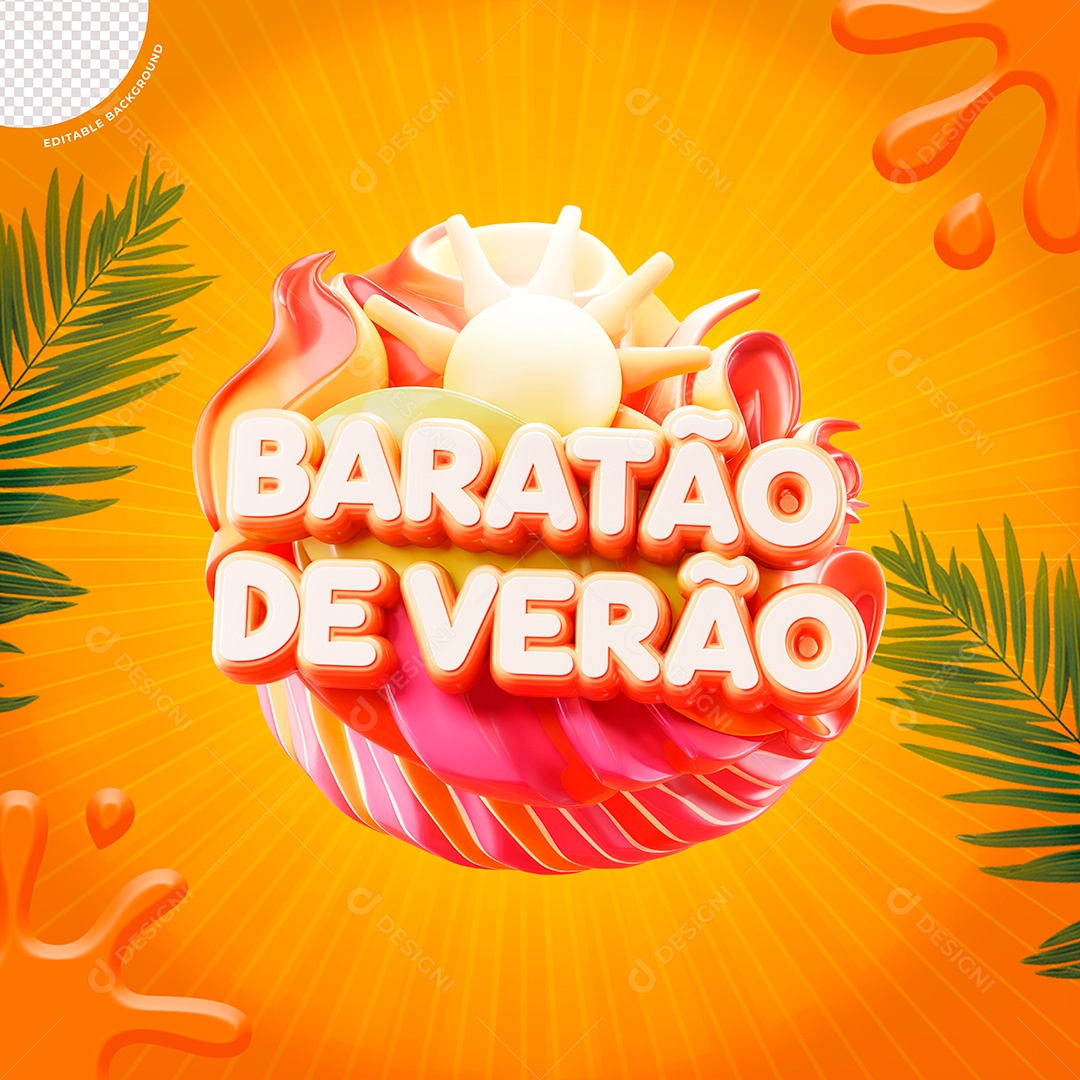 Selo 3D Baratão de Verão Para Composição PSD
