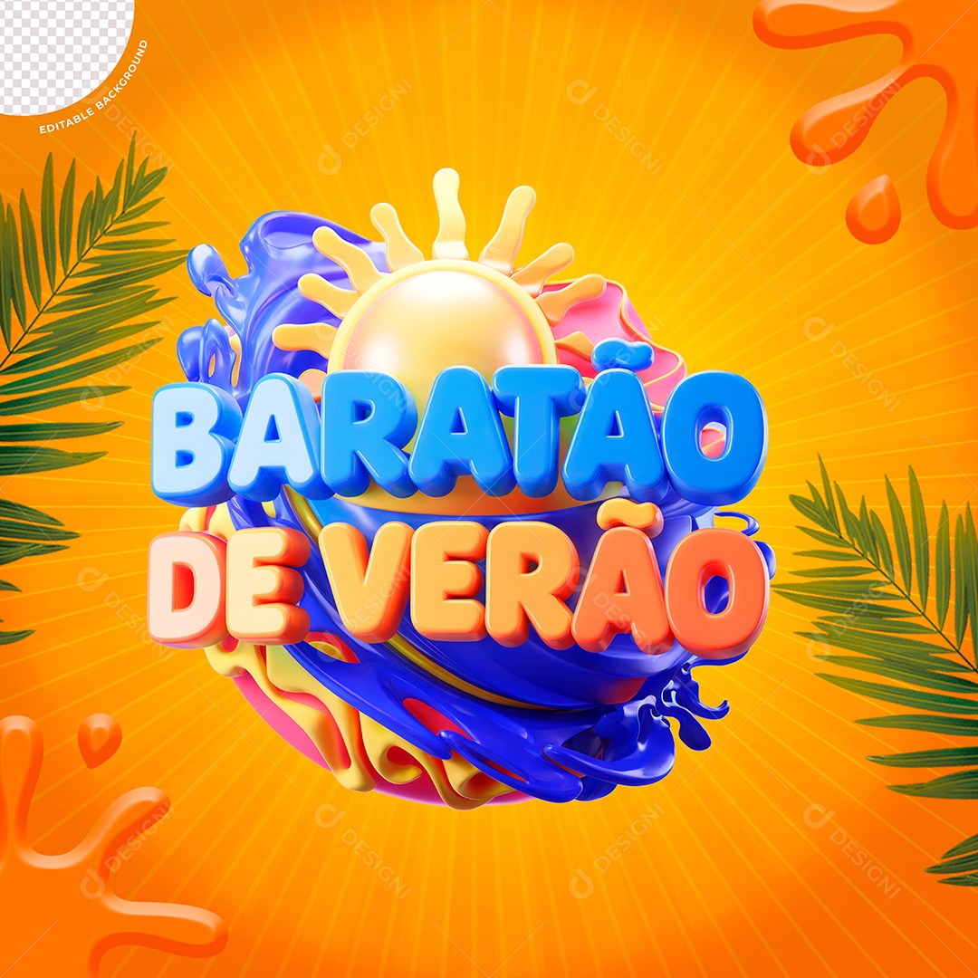 Selo 3D Baratão de Verão Para Composição PSD