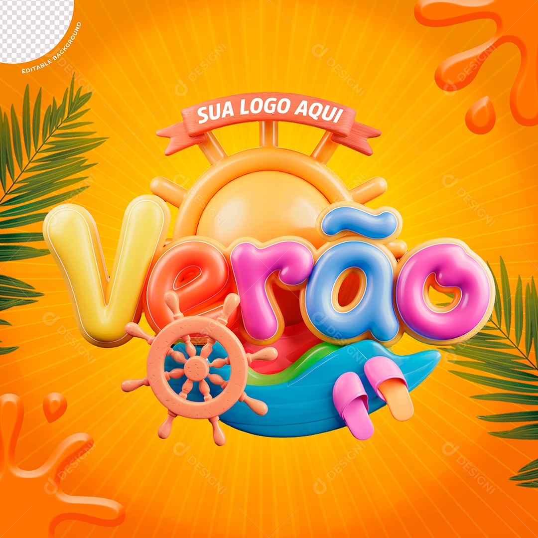 Selo 3D de Verão Para Composição PSD