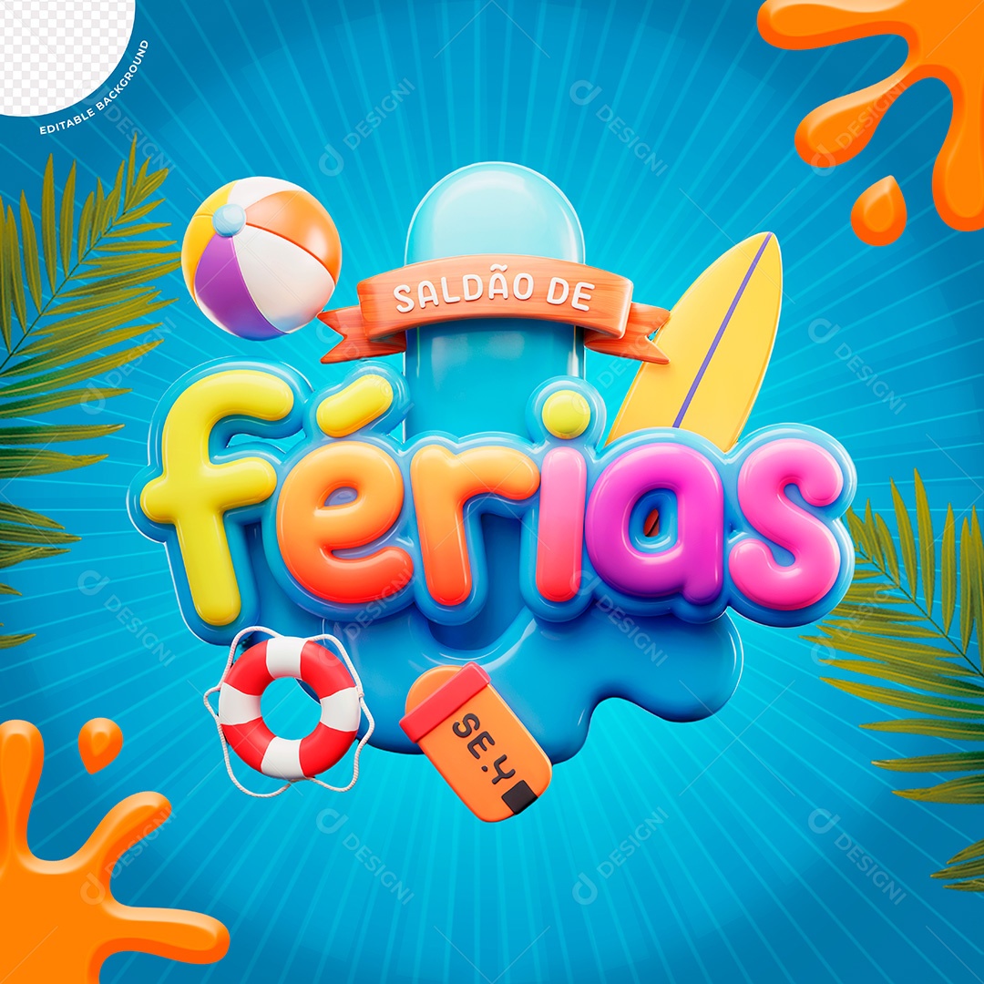 Selo 3D Saldão De Férias Para Composição PSD