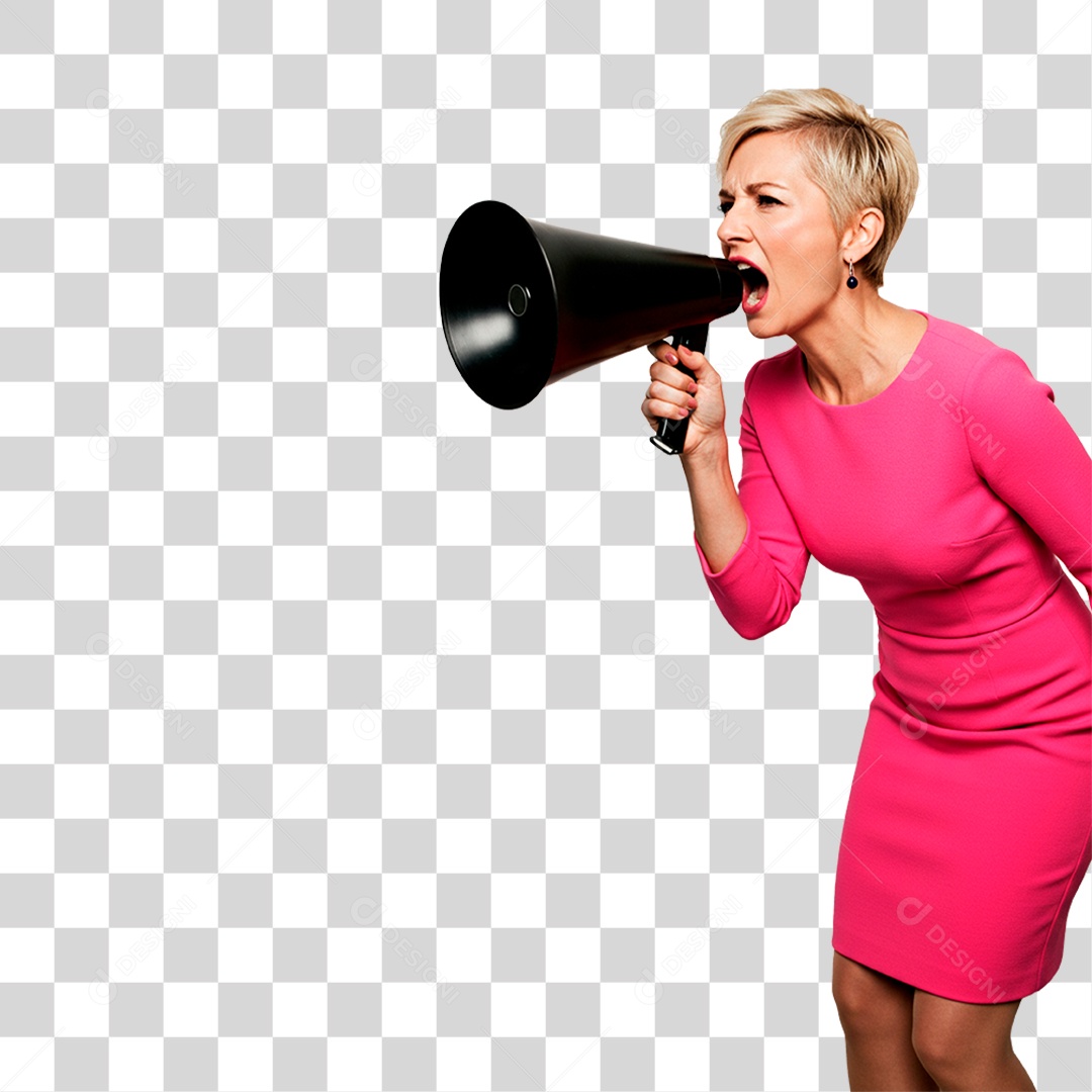 Mulher Segurando Megafone PNG Transparente