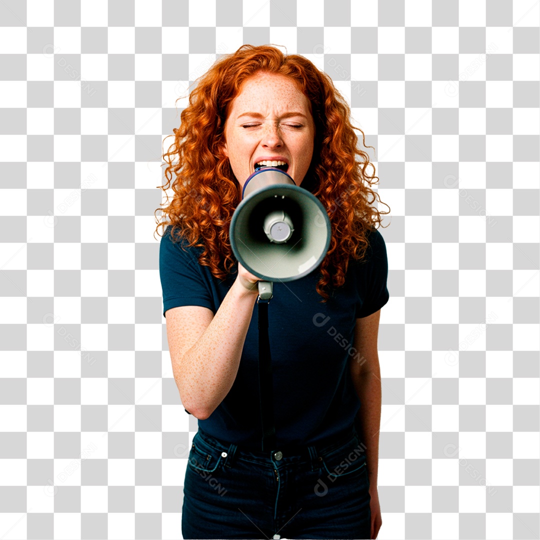 Mulher Segurando Megafone PNG Transparente