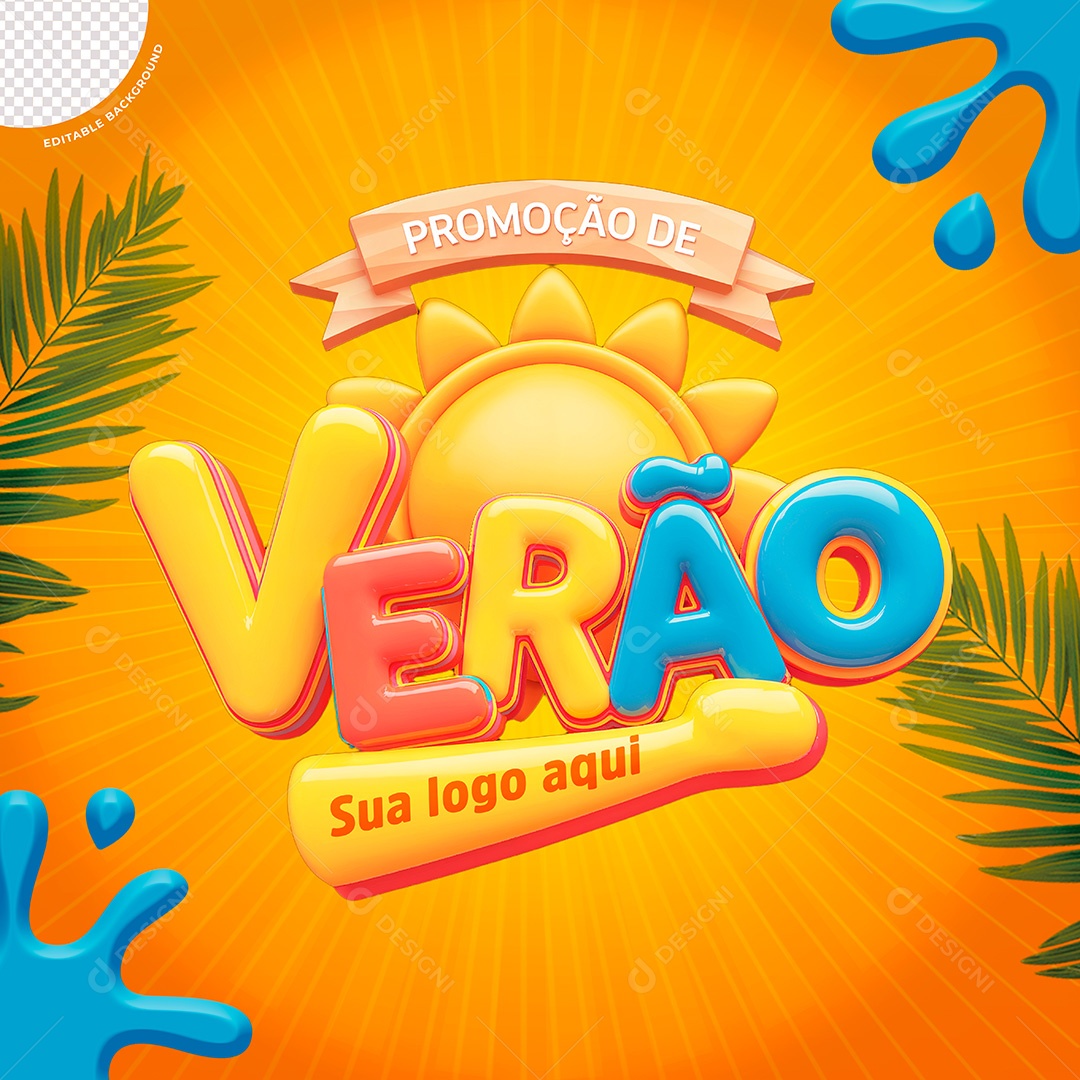Selo 3D Promoção de Verão Para Composição PSD