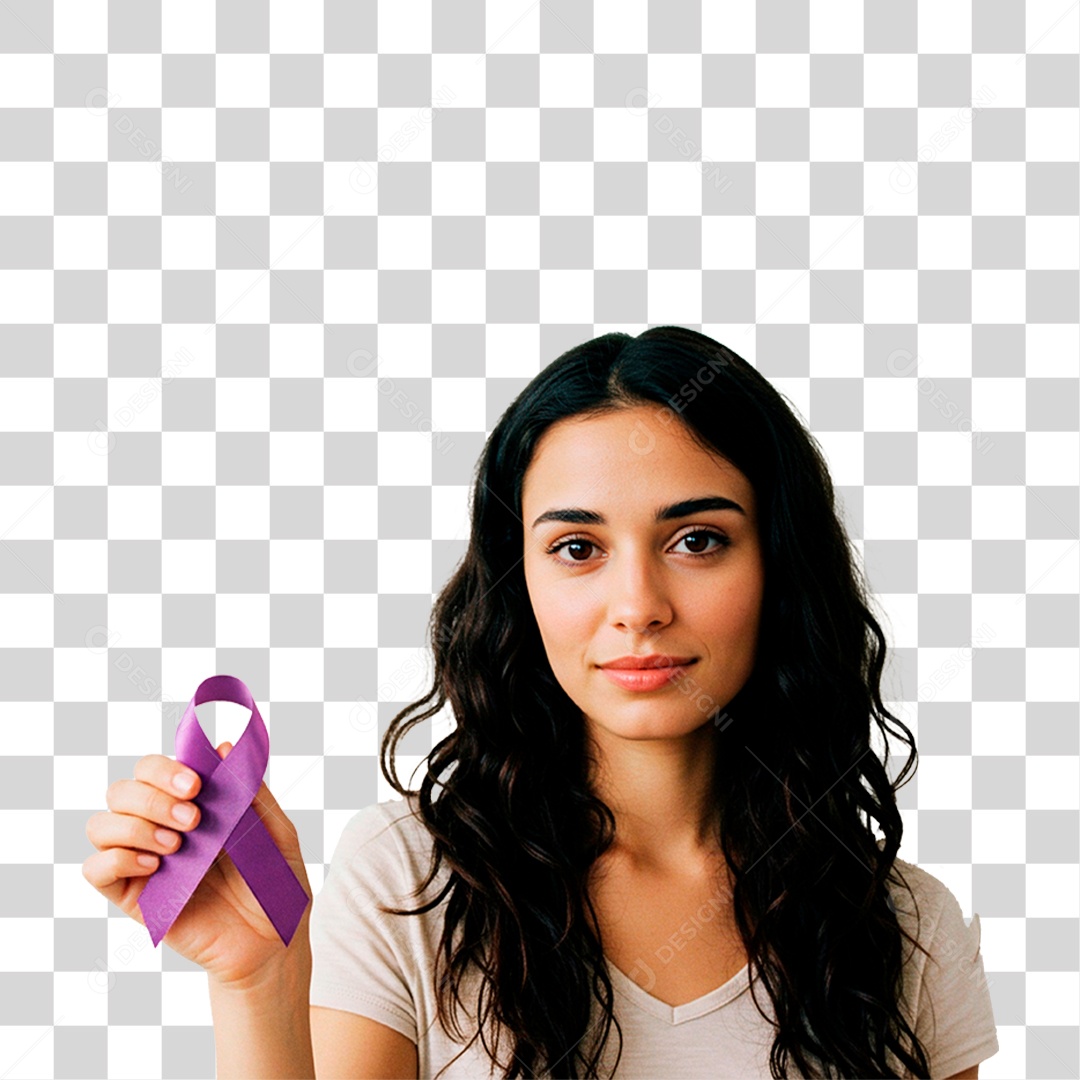 Mulher Segurando Fita Roxa PNG Transparente